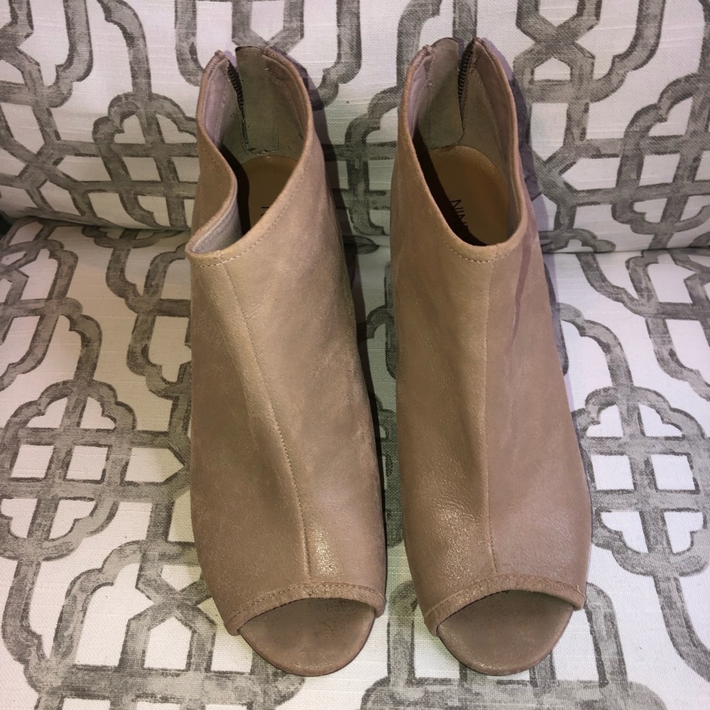 Nine West Nude Suede Open Toe Booties